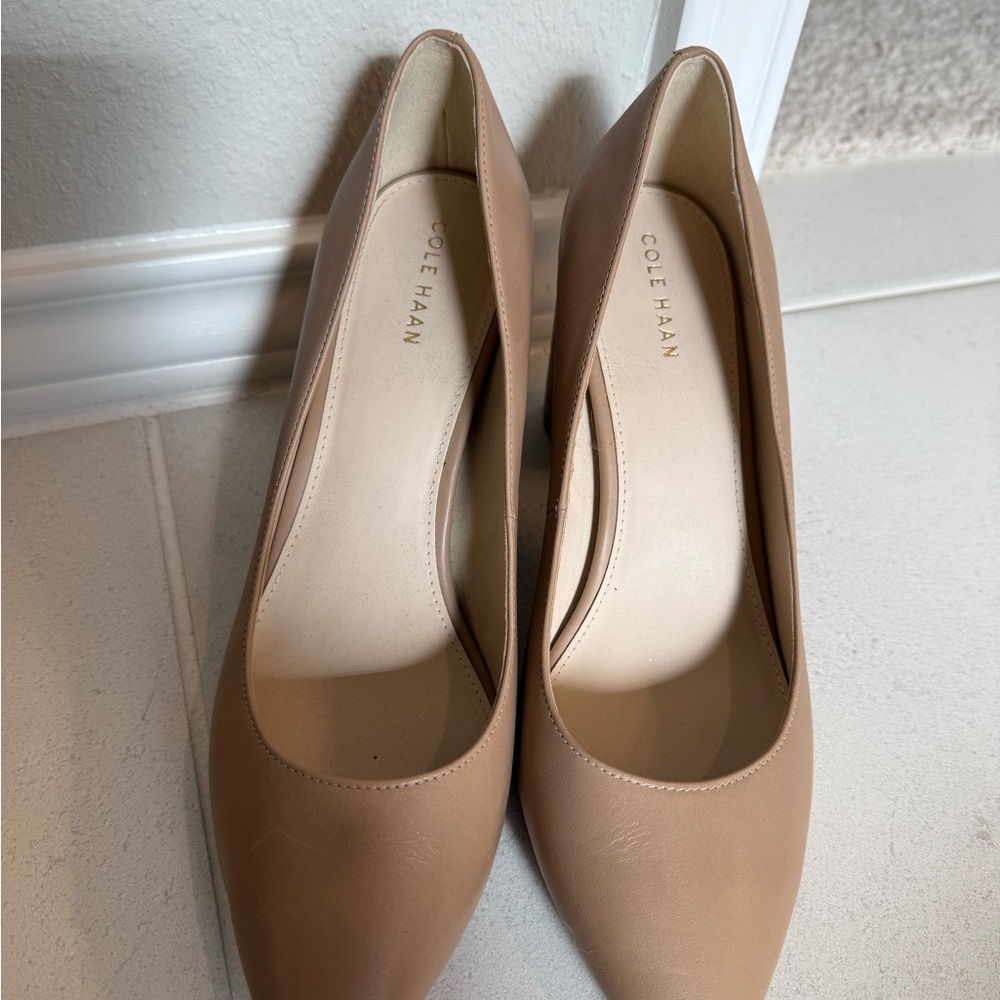 Cole Haan Nude Tan Leather Pointed-Toe Pumps
